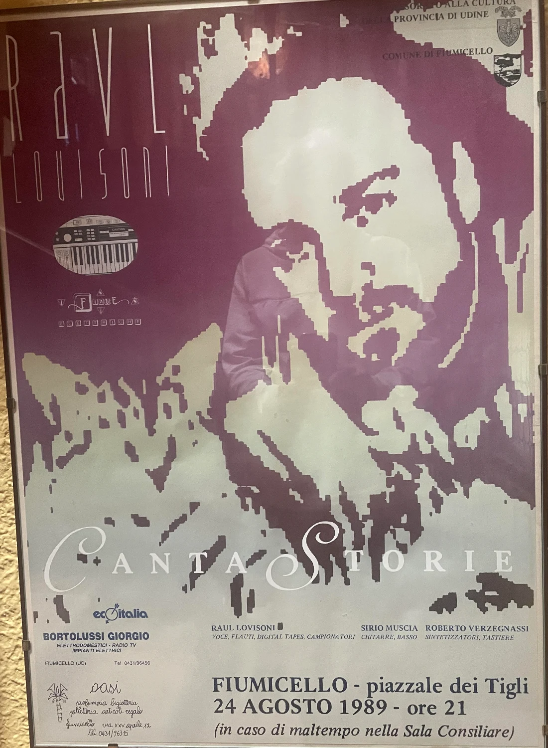 Manifesto del concerto CantaStorie di Raul Lovisoni, Fiumicello 1989
