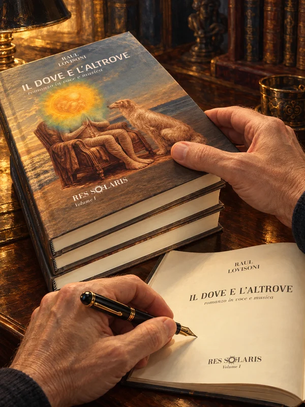 Raul Lovisoni firma una copia de Il Dove e l’Altrove, edizione per collezionisti