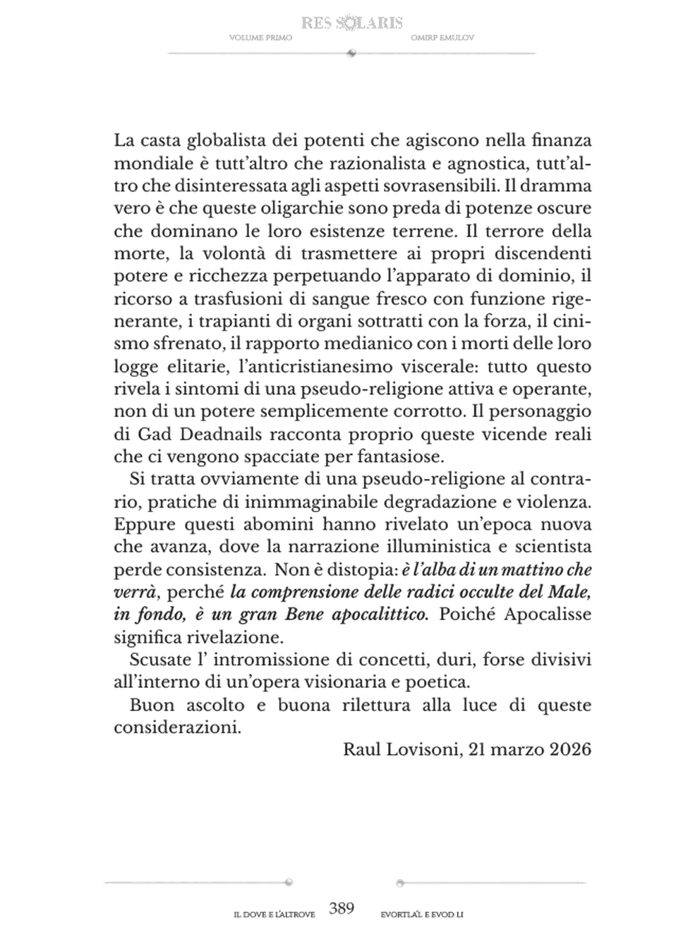 Il Dove e l’Altrove, Postfazione, pagina 389