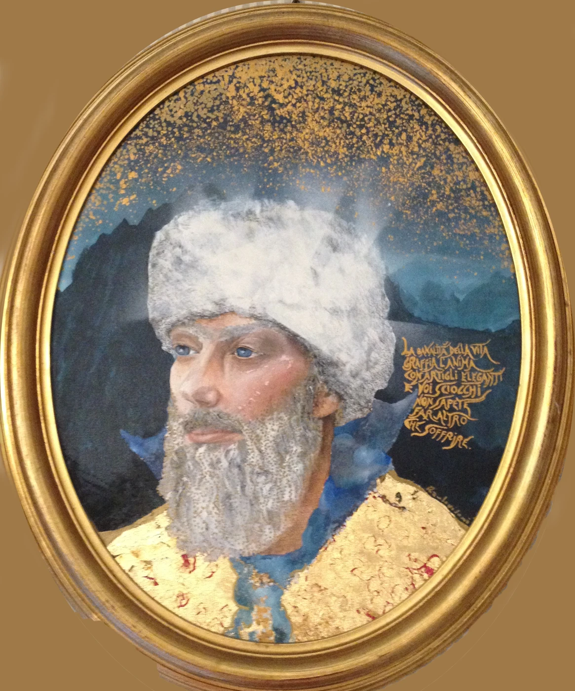 Raul Lovisoni, L’ultimo Zar, 1982, tecnica mista, in cornice ovale dorata